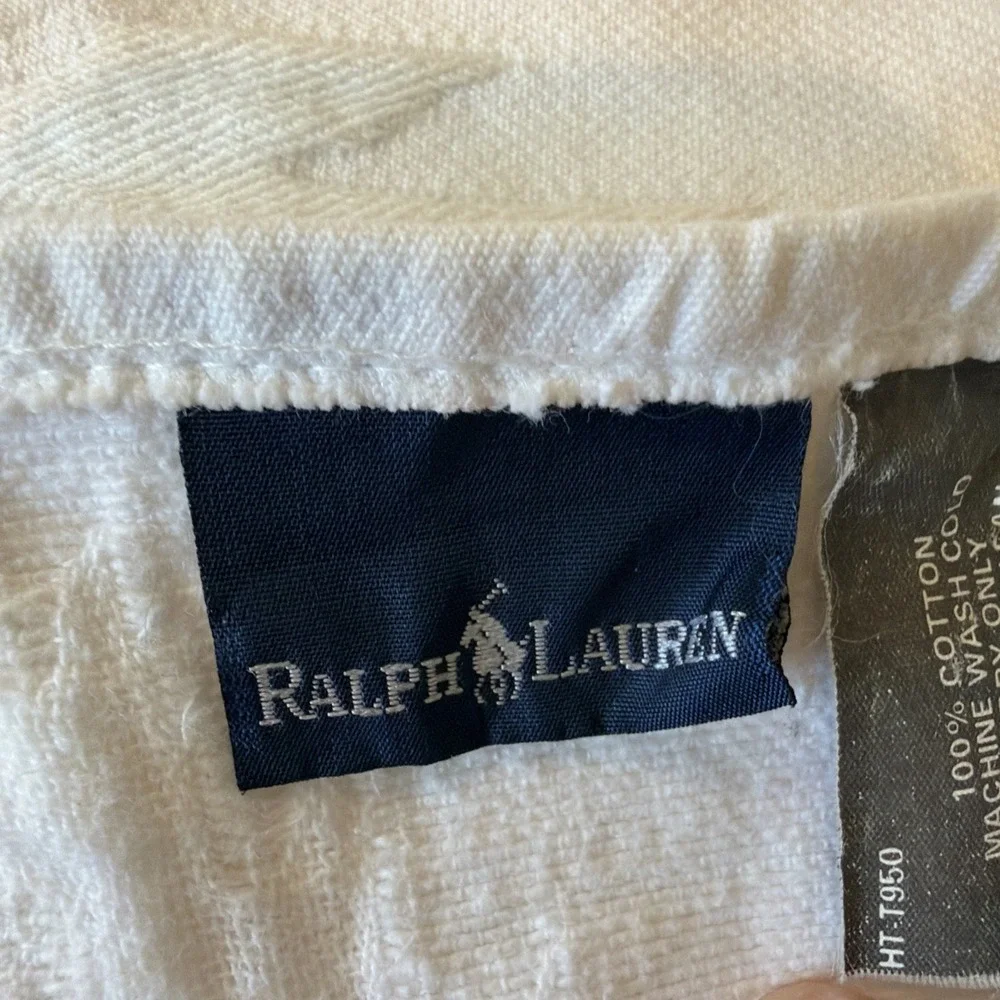 Ralph Lauren Textured 100% Cotton White Coverlet Geometric Diamond Pattern Full